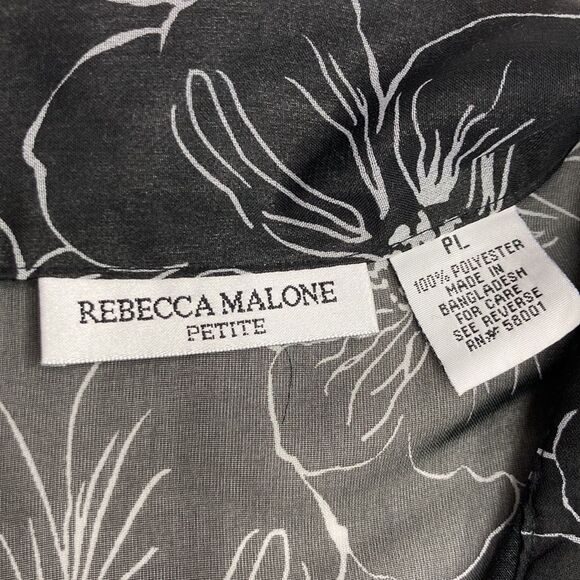 Rebecca Malone Blouse SZ PL Sheer Black and White Floral Lightweight Flowy Fit - Picture 5 of 12